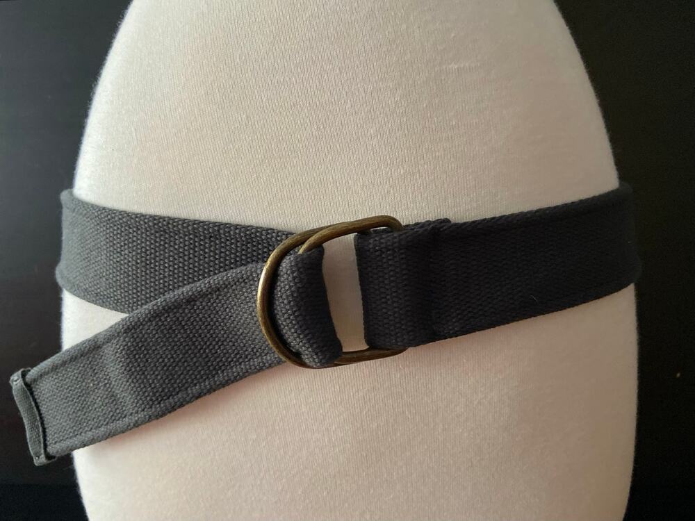 Wide Gray Cotton Belt w/Double D-Ring Buckle Womens sz 44